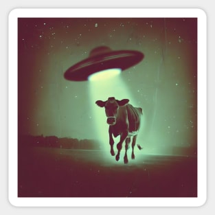 Alien Abduction! Ufo and Cow Vintage Design Sticker